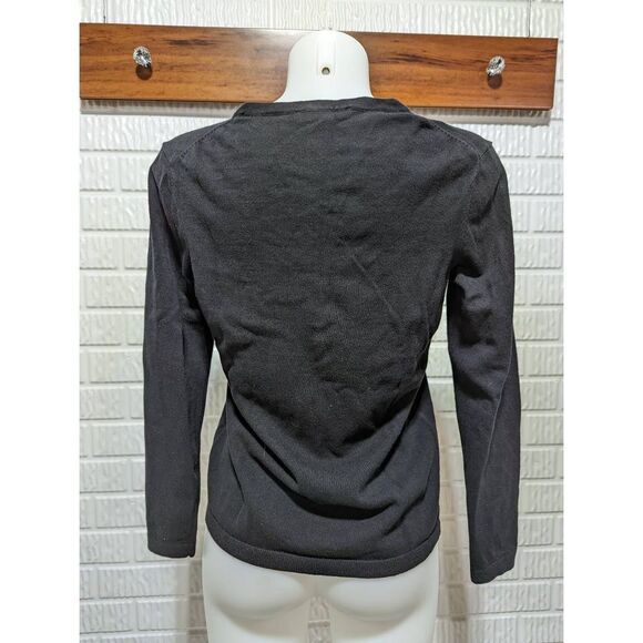 DKNY Jeans Women's Black V-Neck Cotton with Rhinestones Long-Sleeve Sweater Size - Picture 5 of 7